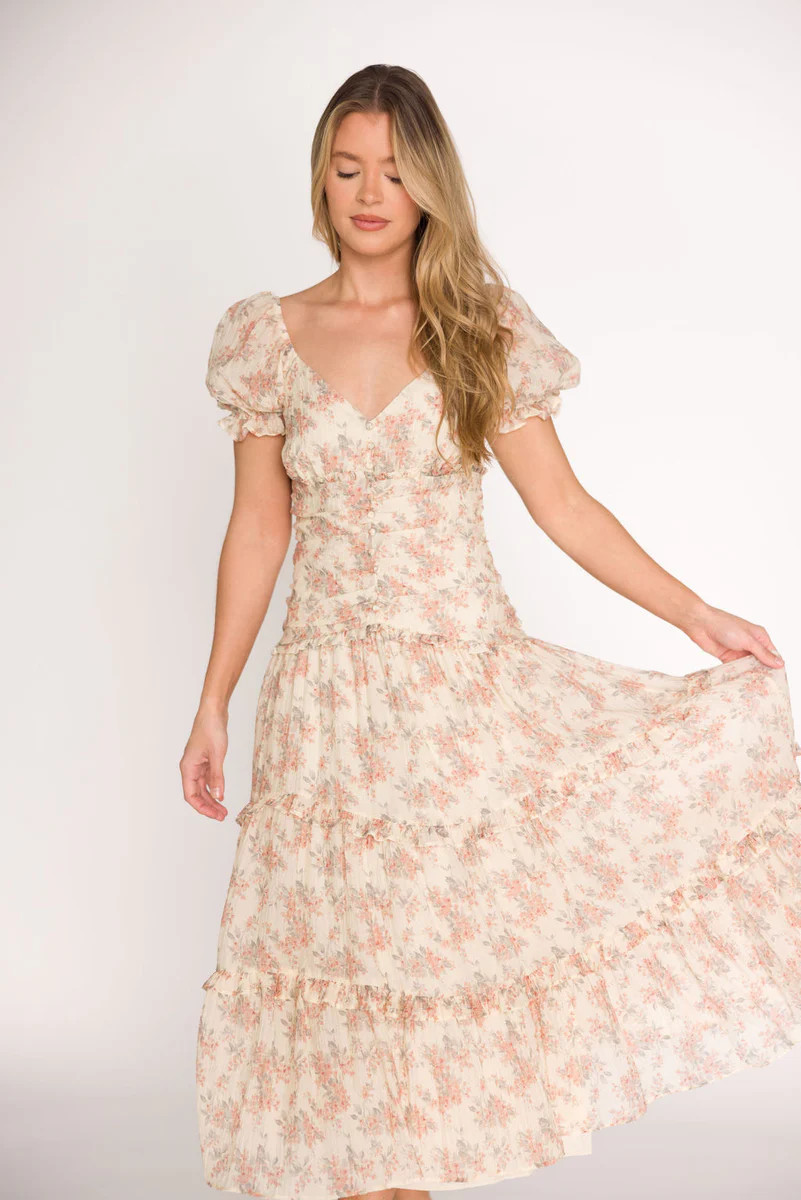 Jenna Ruffled Maxi Sundress in Cream/Multi Floral | Worth Collective
