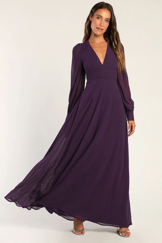 Talk About Divine Purple Long Sleeve Backless Maxi Dress | Lulus (US)