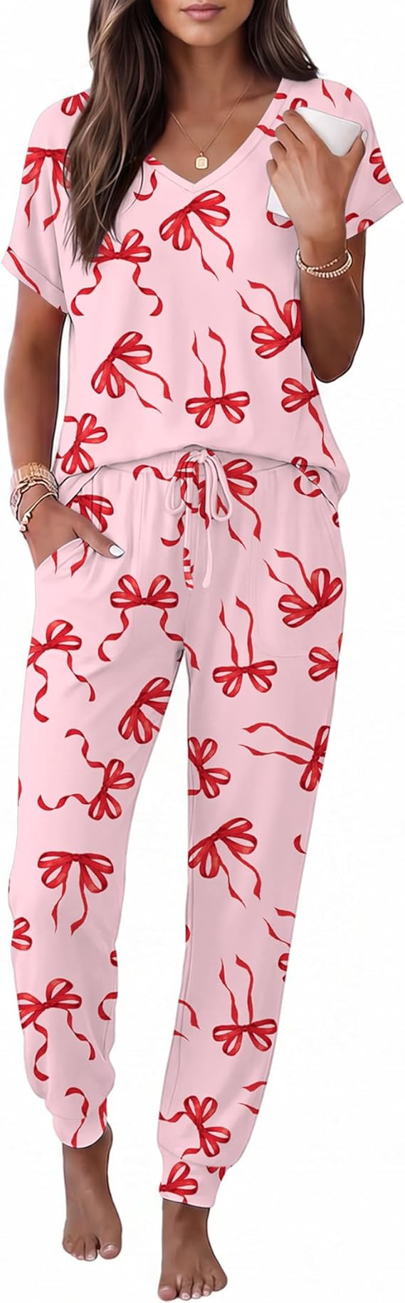 Ekouaer Pajamas for Women Set Short Sleeve Lounge Set Jogger Pants Pjs Soft Sleepwear with Pocket... | Amazon (US)