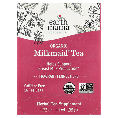 Earth Mama, Organics, Organic Milkmaid® Tea, Fragrant Fennel Herb, Caffeine Free, 16 Tea Bags, 1.23 oz (35 g) | iHerb