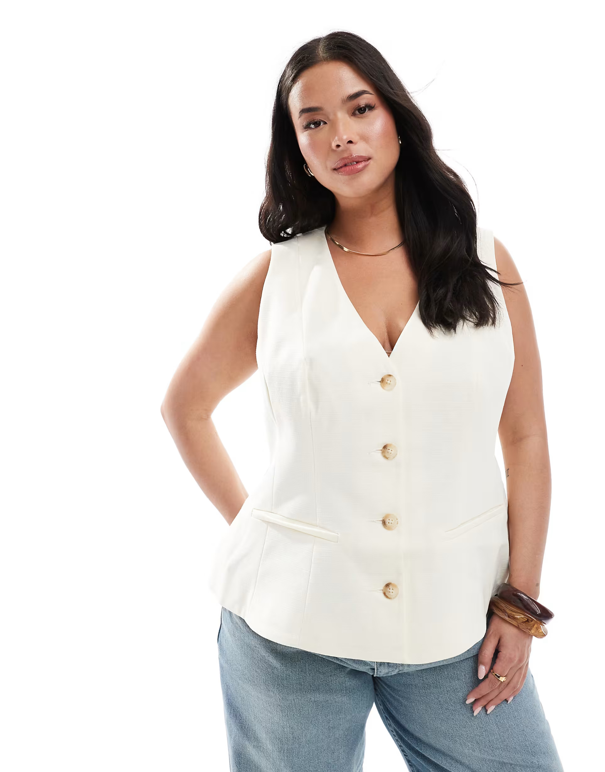 ASOS DESIGN Curve peplum vest in buttermilk | ASOS | ASOS (Global)