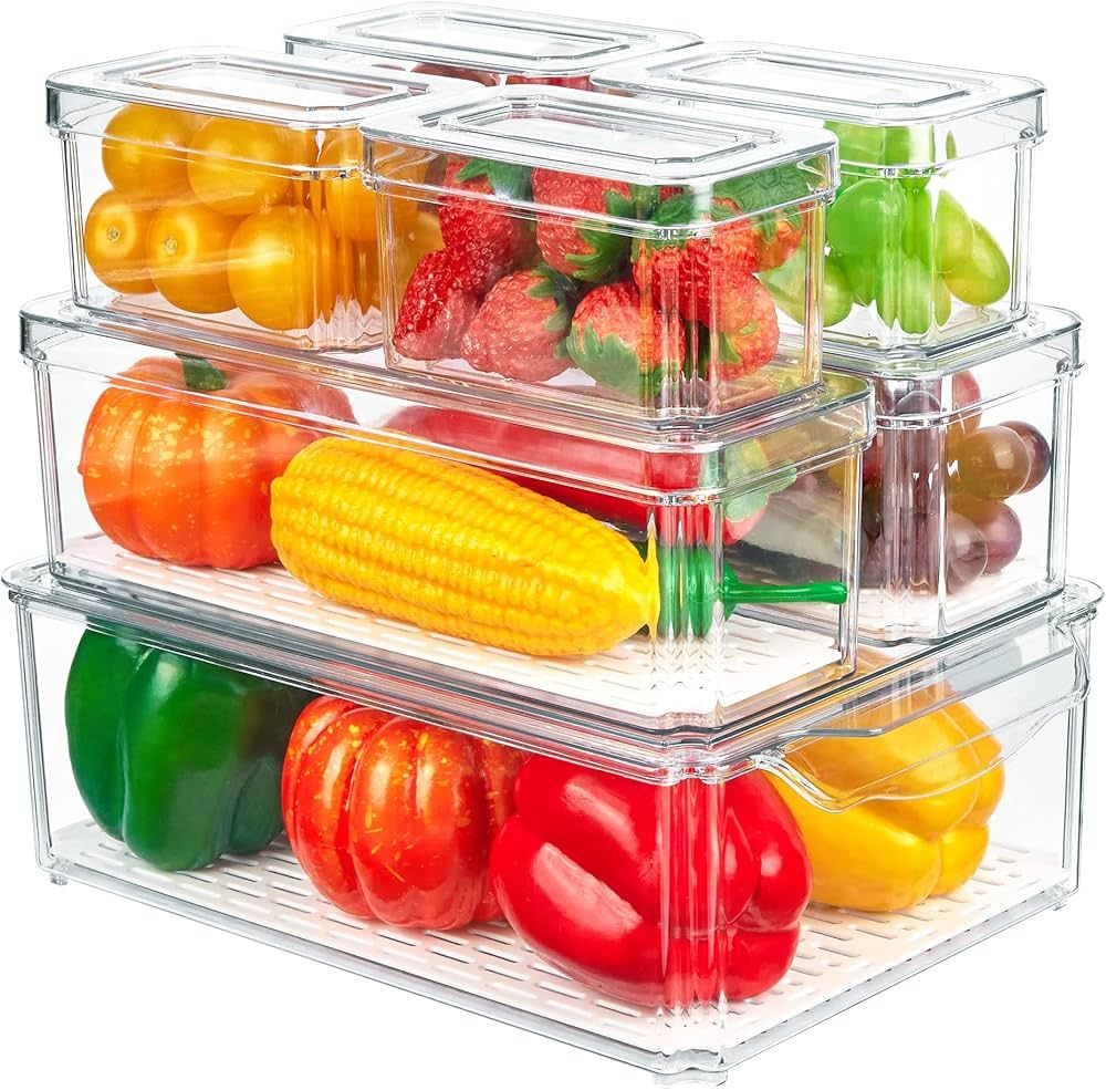Vtopmart Set of 7 Fridge Organizer, Stackable Fruit Storage Containers for Fridge, Fridge Organiz... | Amazon (US)