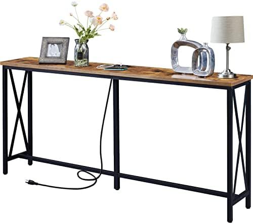 SUPERJARE 70.9 Inch Console Table with 2 Outlet and 2 USB Ports, Extra Long Entryway Table with M... | Amazon (US)