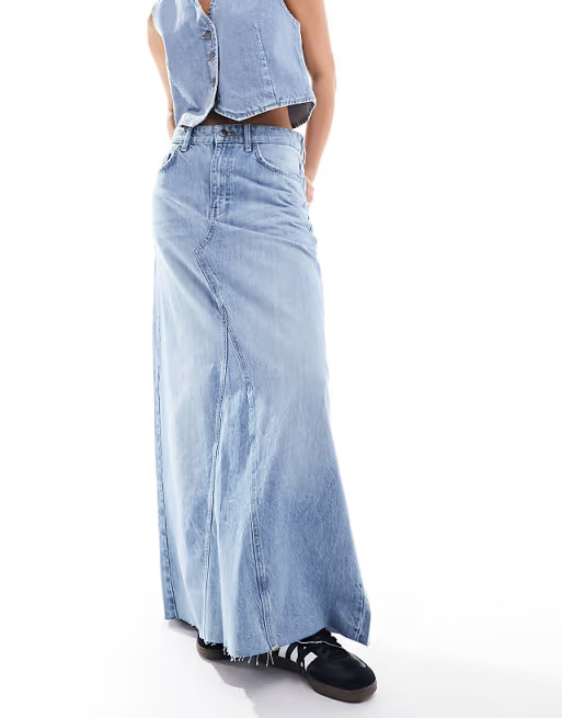 Object full denim maxi skirt co-ord in light blue wash | ASOS (Global)