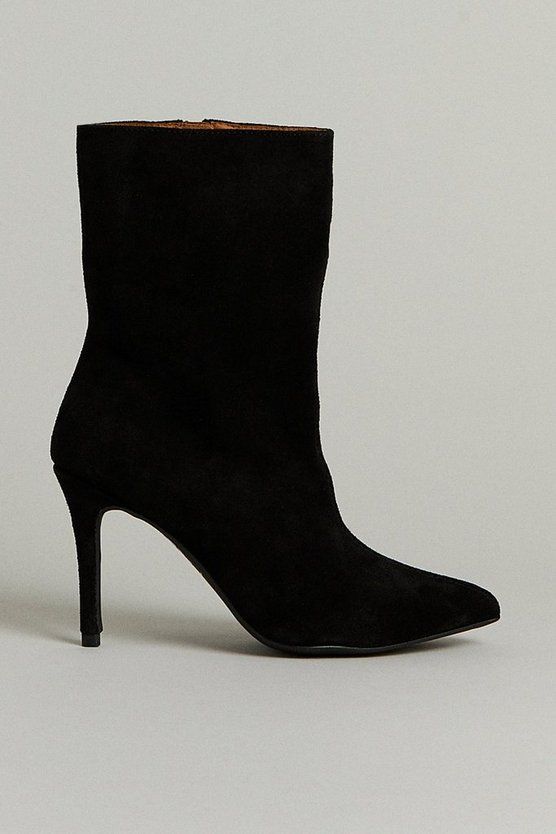 Premium Suede Ankle Heeled Boot | Karen Millen UK & IE