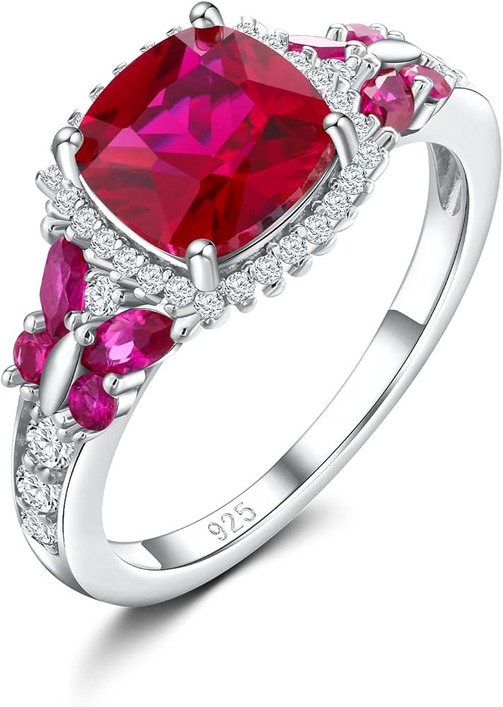 DAYBYDAY Birthstone Rings for Women, 925 Sterling Silver Marquise/Cushion Cut Sapphire/Emerald/Aq... | Amazon (US)