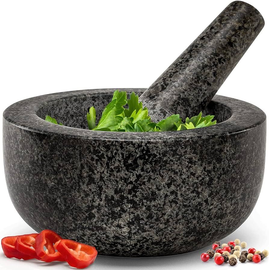 Heavy Duty Natural Granite Mortar and Pestle Set, 5.5" Size, Make Fresh Guacamole, Salsa, Pesto, ... | Amazon (US)
