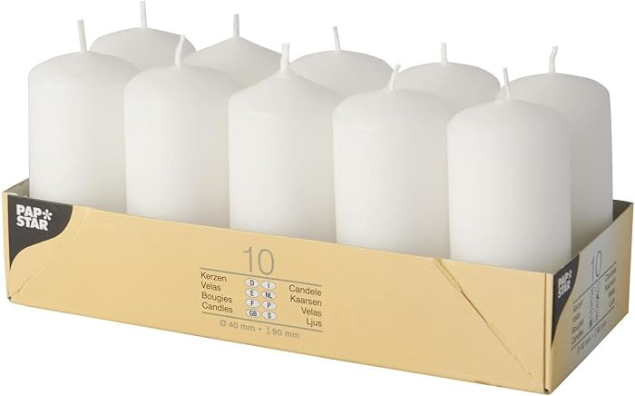 Papstar 17915 Pillar Candles Set of 10 40 x 90 mm White | Amazon (US)