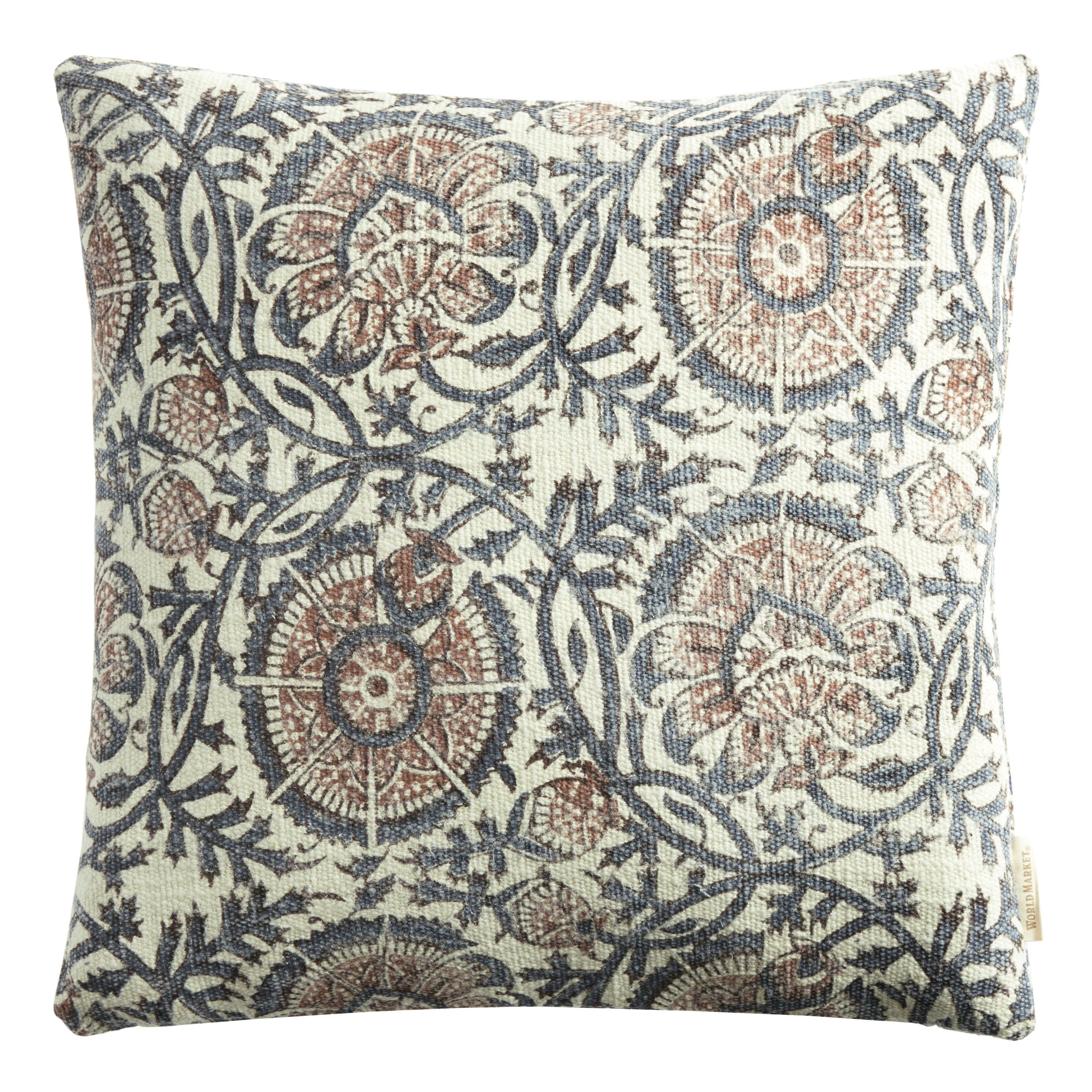 Blue And Ivory Floral Jaipur Block Print Throw Pillow | World Market