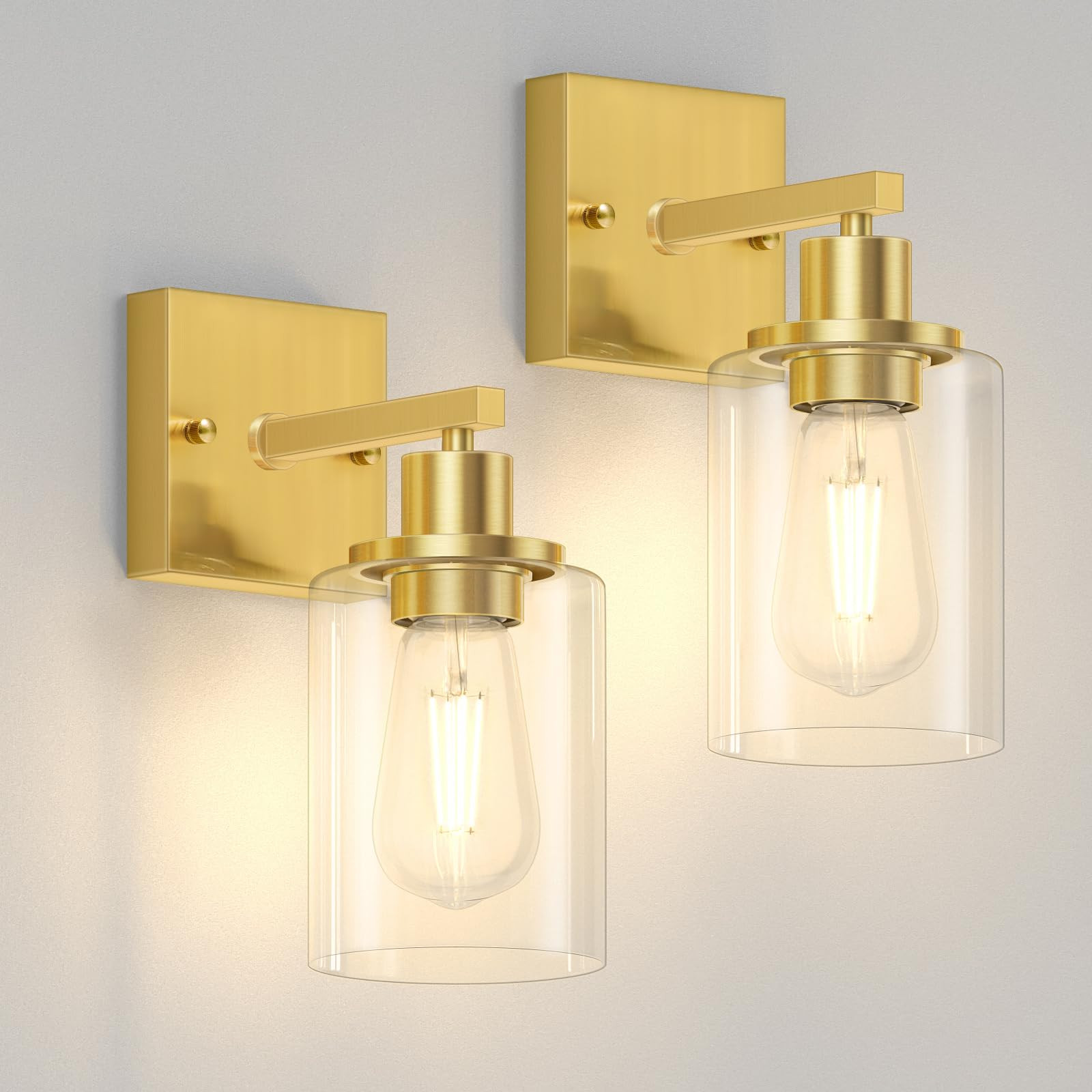 Licperron Gold Wall Sconces Set of 2, Bathroom Sconces Wall Lighting with Clear Glass Shade, Mode... | Amazon (US)