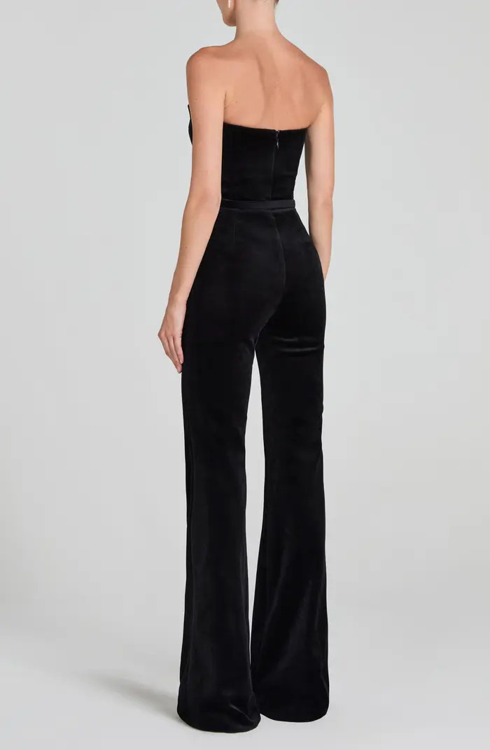 Vanessa Strapless Belted Velvet Flare Jumpsuit | Nordstrom