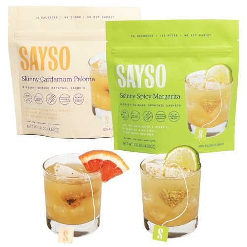 SAYSO Skinny Spicy Margarita & Skinny Cardamom Paloma Cocktail Tea Bags - Instant Cocktail or Mocktail Mixers - No Hot Water - Professionally Crafted - Home Bar - Organic Ingredients, 16-Pack | Amazon (US)