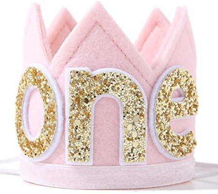 Baby Crown for 1st Birthday - First Birthday Party Headband, Girl Glitter Crown | Amazon (US)