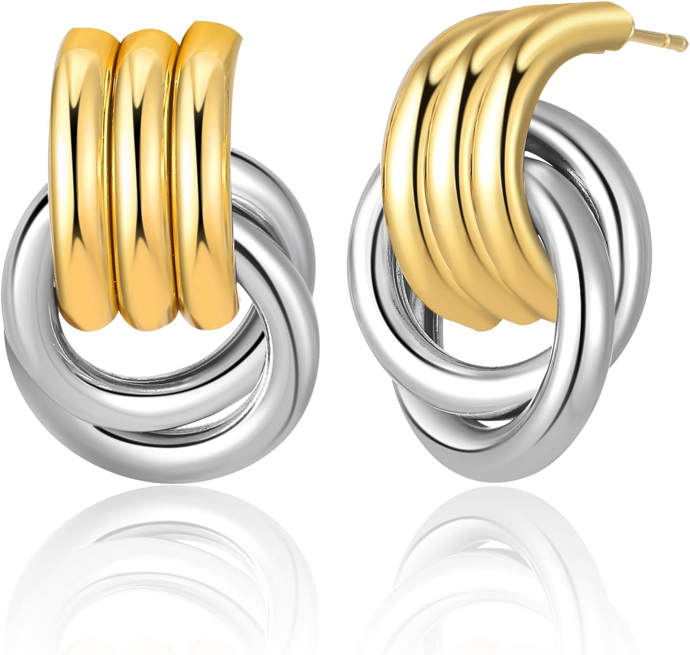 Chunky Gold Knot Earrings for Women, Gold Silver Statement Geometric Drop Dangle Long Link Earrings Trendy Dupes Jewelry | Amazon (US)