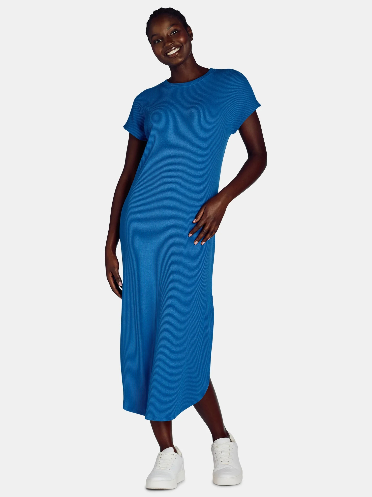 Time and Tru Women's and Women's Plus Rib Maxi Dress with Short Sleeves, Sizes XS-4X | Walmart (US)