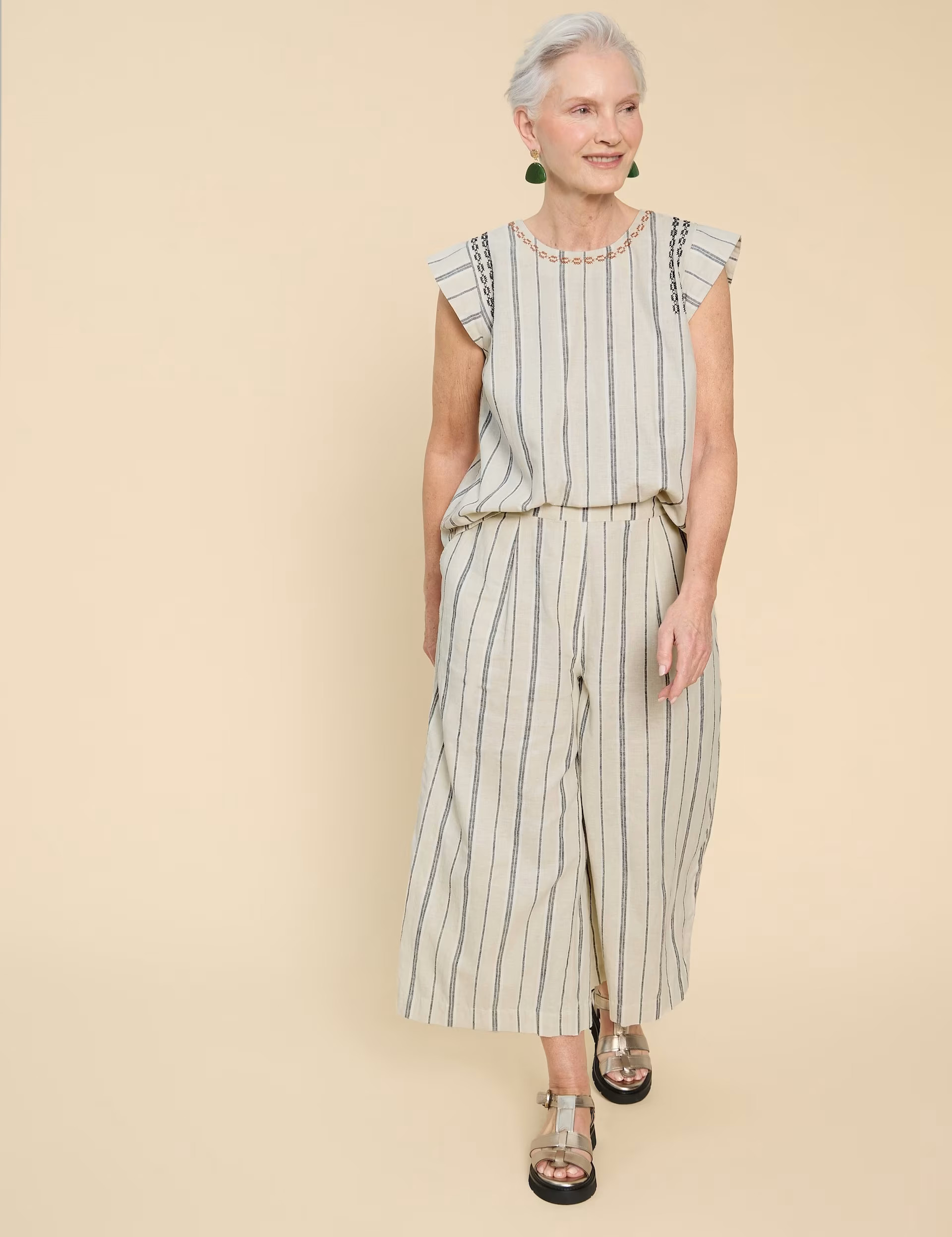 Linen Blend Striped Wide Leg Culottes | Marks & Spencer (UK)