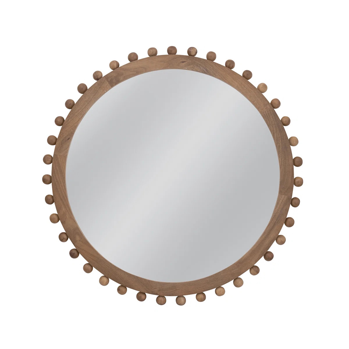 Round Renn Wall Mirror with Brown Wood Frame & Hobnail Detailing – Boho | Wayfair North America
