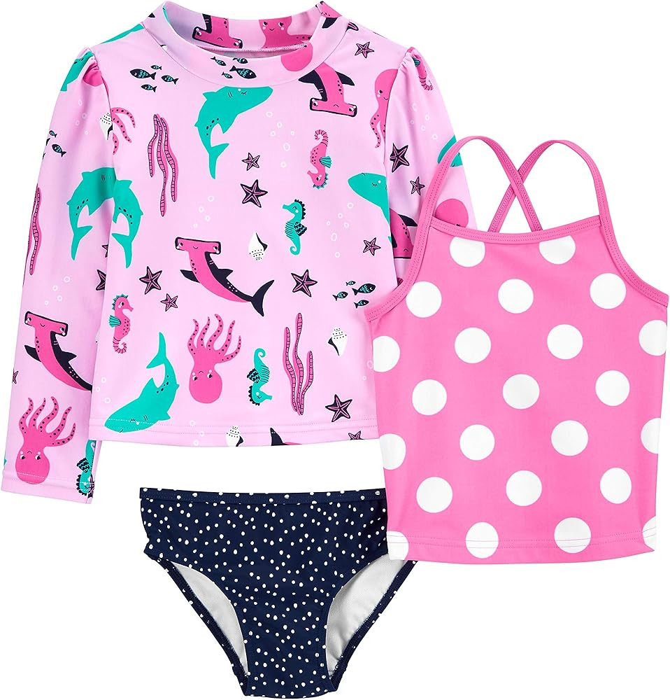 Simple Joys by Carter's Girls' 3-piece Assorted Rashguard Sets, Navy Dots/Pink Polka Dot/Sea Life... | Amazon (US)