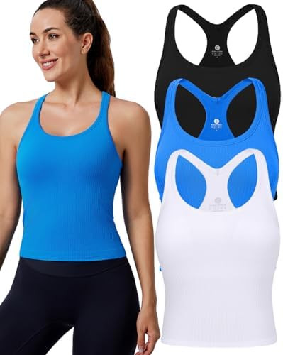 Evercute Women's 1/2/3 Pack Ribbed Workout Tank Tops with Built in Bra Racerback Seamless Crop Ta... | Amazon (US)