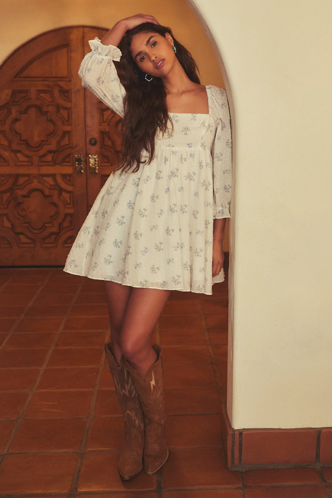 Always Charming White Floral Swiss Dot Babydoll Dress | Lulus