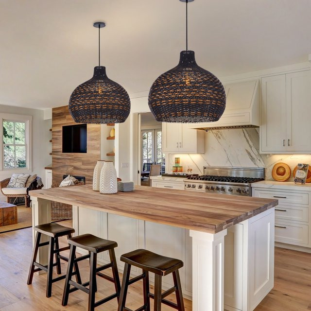 BrightWarmHome Wabi-sabi Black Rattan Pendant Light For Dining Room Kitchen Island | Walmart (US)