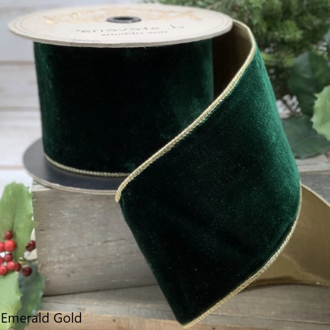 D. Stevens Green Velvet & Gold Ribbon, 4w X 10 Yards - Etsy | Etsy (US)