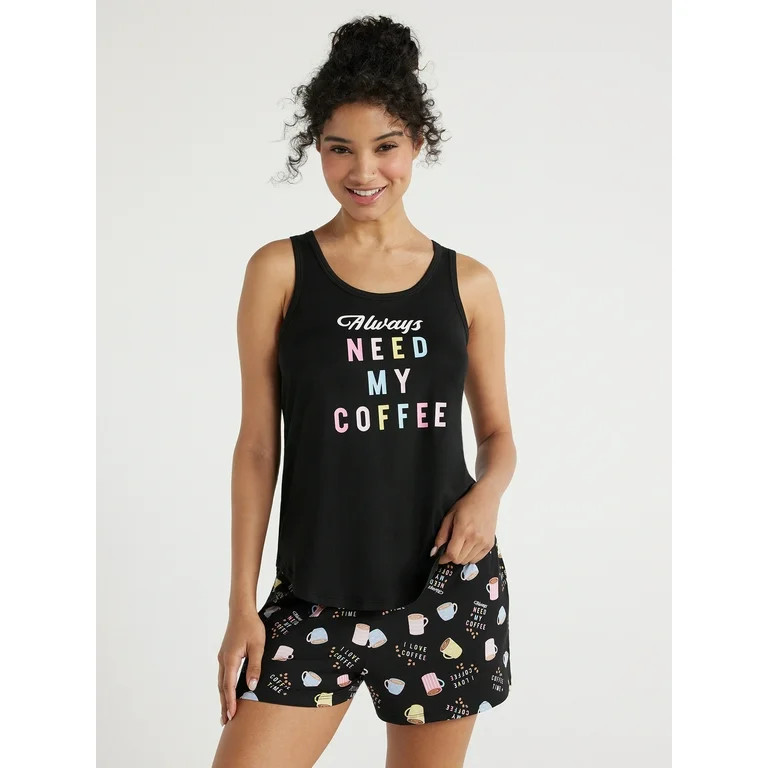 Joyspun Women's Print Tank Top and Shorts Pajama Set, 2-Piece, Sizes S to 3X | Walmart (US)