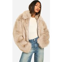 boohoo Women's Vintage Look Faux Fur Short Coat in Natural Beige | Size: 10 | Woven | boohoo (US & Canada)