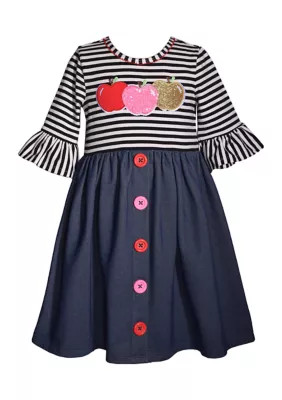 Bonnie Jean Girls 7-16 Striped Top Dress With Apple Embroideries, 12 | Belk