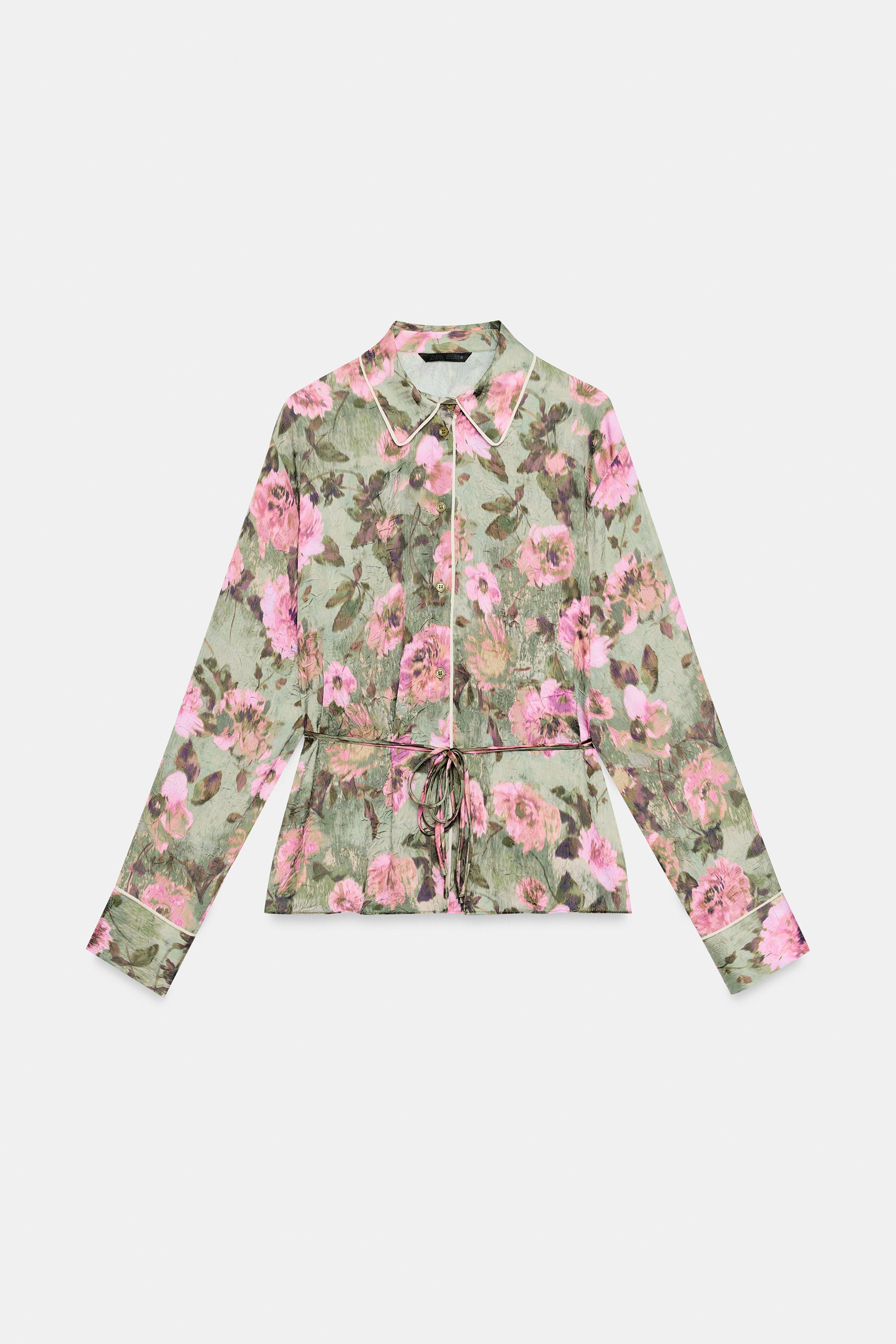 FLORAL PRINT SHIRT WITH THIN BELT | Zara US
