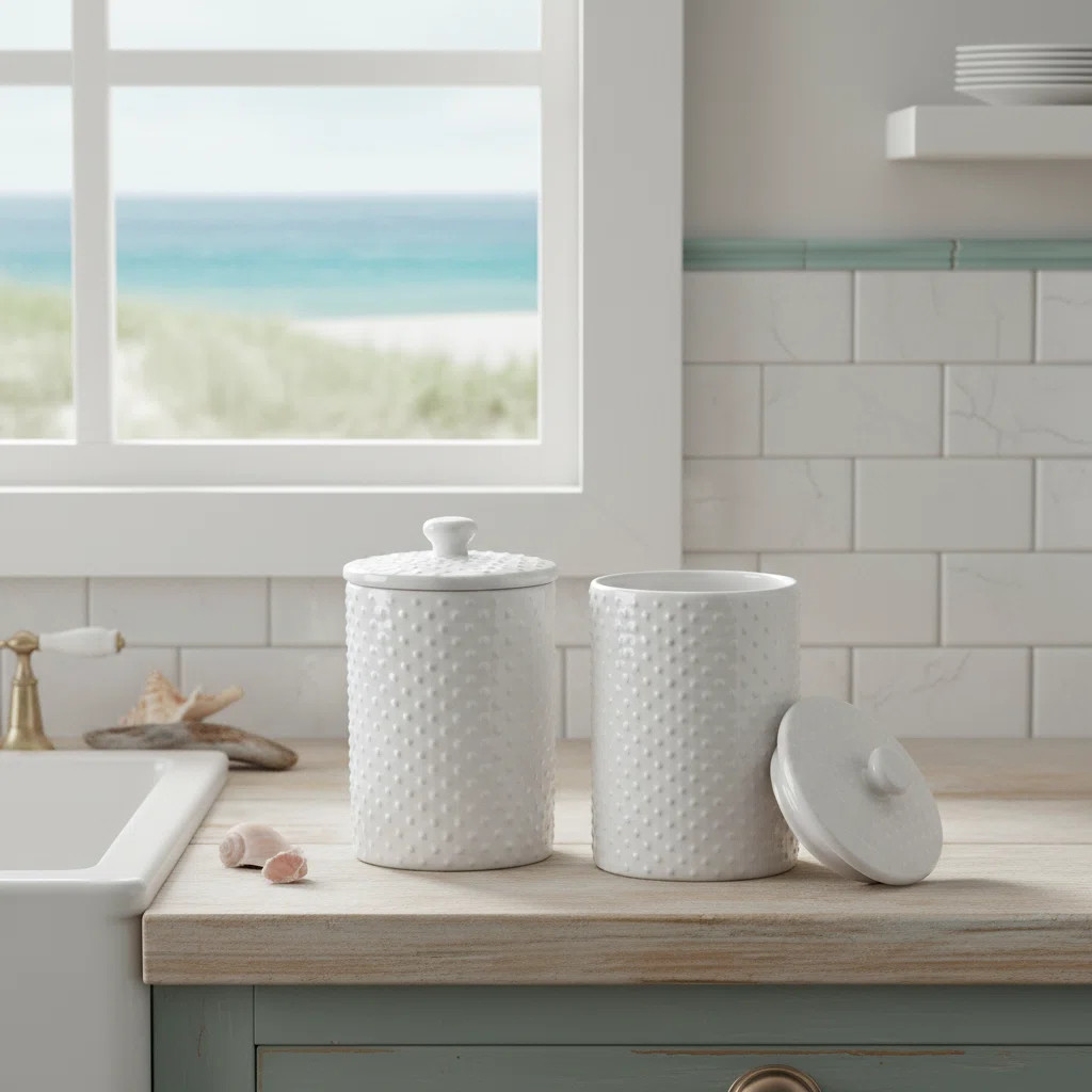 10 Strawberry Street White Embossed Canister, Hobnail (Set of 2) | Wayfair North America