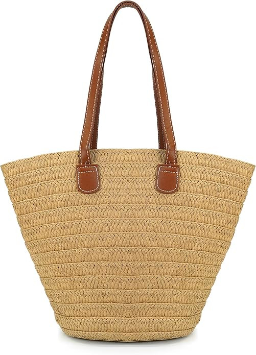Straw Tote Bag Shoulder Bag for Women Straw Beach Bag Handbag Soft Bohemian Hobo Bag Casual Beach... | Amazon (US)