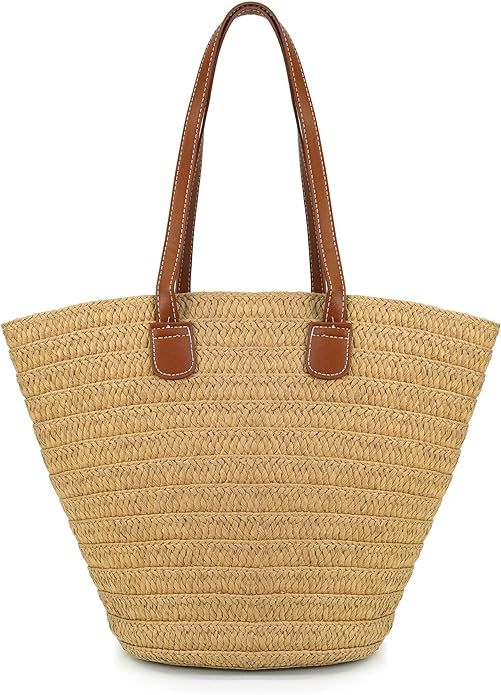 Straw Tote Bag Shoulder Bag for Women Straw Beach Bag Handbag Soft Bohemian Hobo Bag Casual Beach... | Amazon (US)