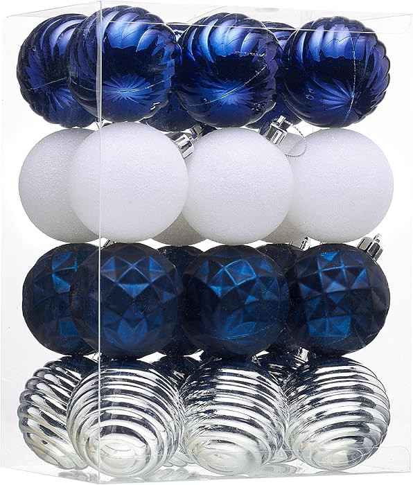 Valery Madelyn Christmas Ornaments Tree Decorations Set, 24ct Navy Blue Silver Shatterproof Ball ... | Amazon (US)