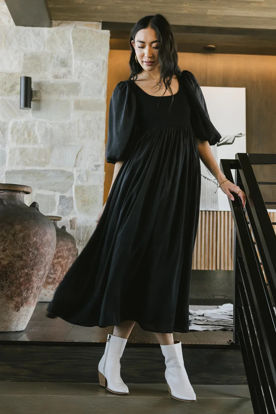 Juliet Puff Sleeve Dress in Black | Böhme US