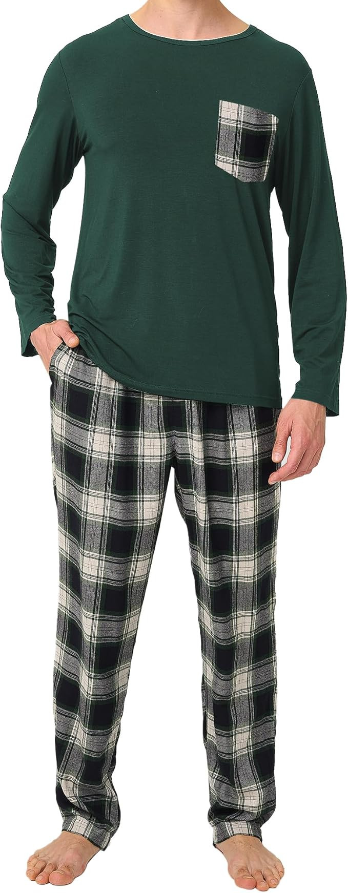 BAMBOO COOL Mens Christmas Pajamas Set Plaid Pjs Pijama Soft Lightweight Sleepwear Long Sleeve Wo... | Amazon (US)