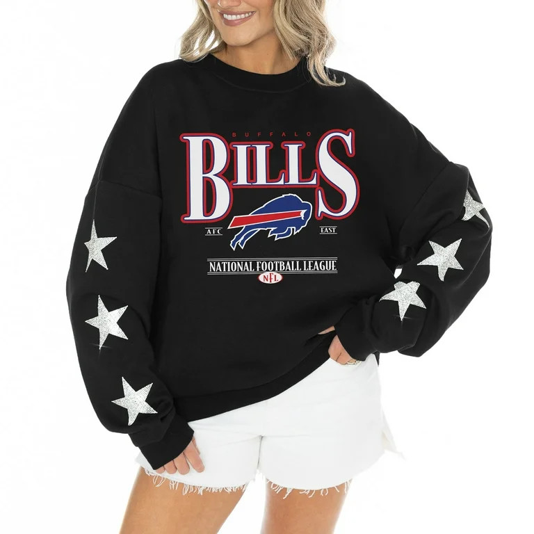 Women's Gameday Couture Black Buffalo Bills Rhinestone Star Sleeve Settle the Score Oversized Tri... | Walmart (US)