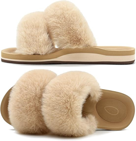 COFACE Hausschuhe Damen Fell Schlappen Bequem Puschel Hausschuhe für Damen Winter Sommer Plüsch... | Amazon (DE)