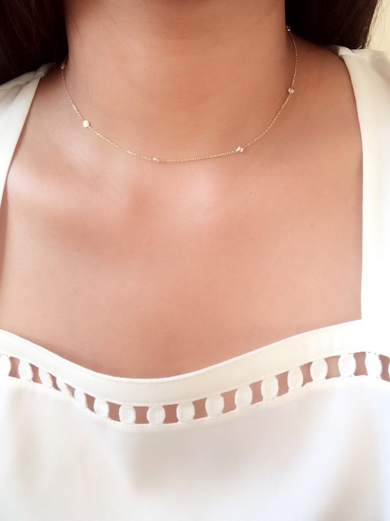 Dainty diamonds by the yard choker necklace / cz choker necklace / minimalist choker 14k gold / s... | Etsy (US)