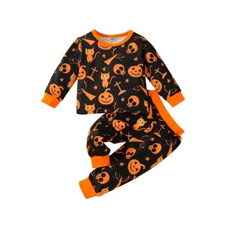 Puloru Kids Halloween Pajamas Printed Long Sleeves T-Shirt + Long Pants | Walmart (US)