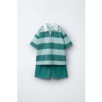 Zara - Striped Polo And Bermuda Set - Blue / Green - 5 Years (43,3 Inches) - Kids | Zara US