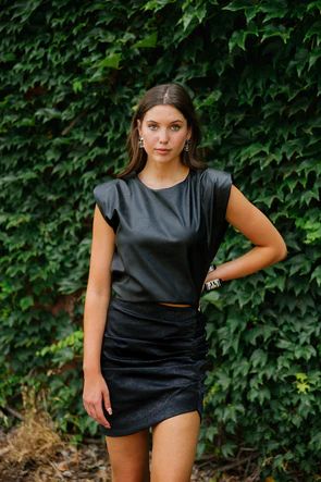 VEGAN LEATHER PADDED SHOULDER TOP | Judith March