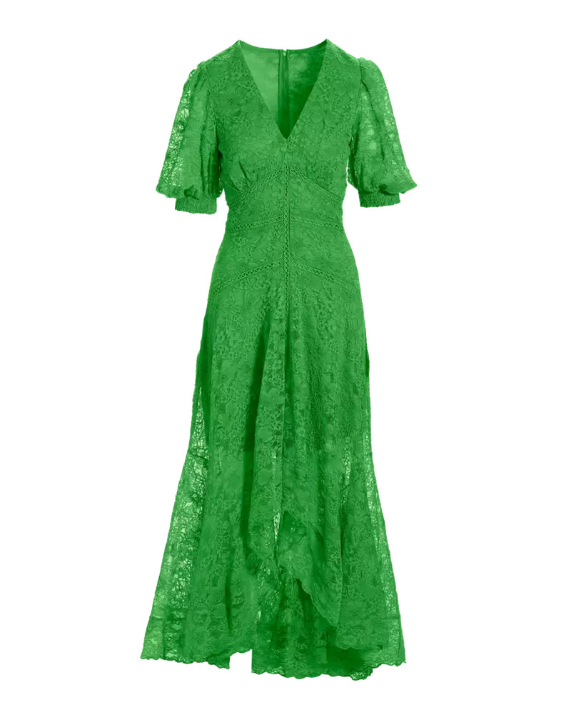 Lace High Low Puff Sleeve Maxi Dress - Ivy Green | Boston Proper | Boston Proper