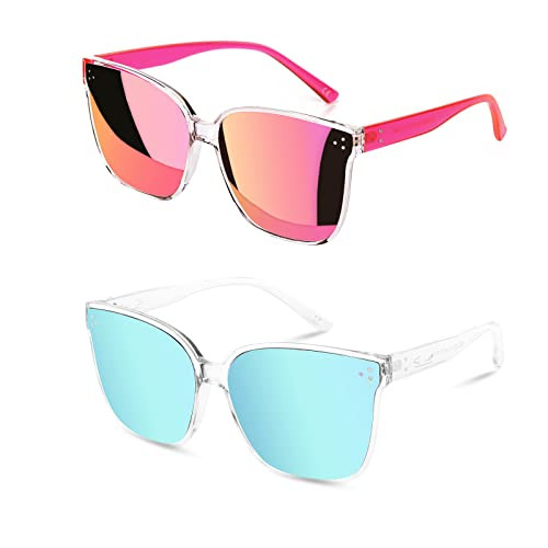 Sumato Sunglasses Womens, Oversized Pink Sunglasses for Women with Trendy Mirrored Lens UV400 Blocking Light Blue 2 Pack | Amazon (US)