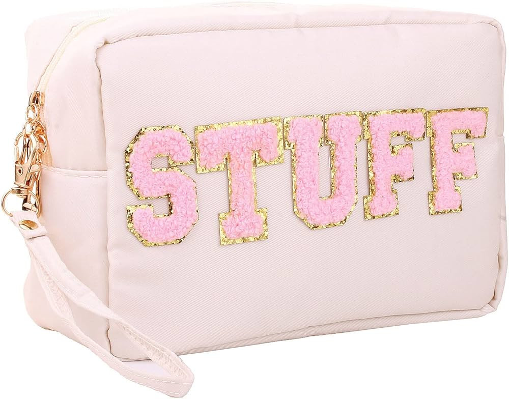 oaesc Nylon Cosmetic Bag Chenille Letter Patches Waterproof Travel Pouch Snack Makeup with Wrist ... | Amazon (US)