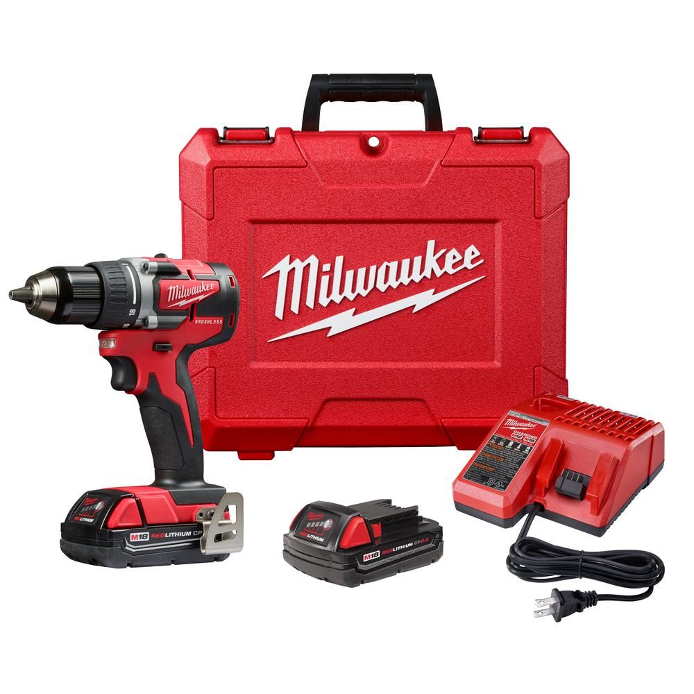 Milwaukee M18 18-Volt Lithium-Ion Brushless Cordless 1/2 in. Compact Drill/Driver Kit with (2) 2.... | The Home Depot