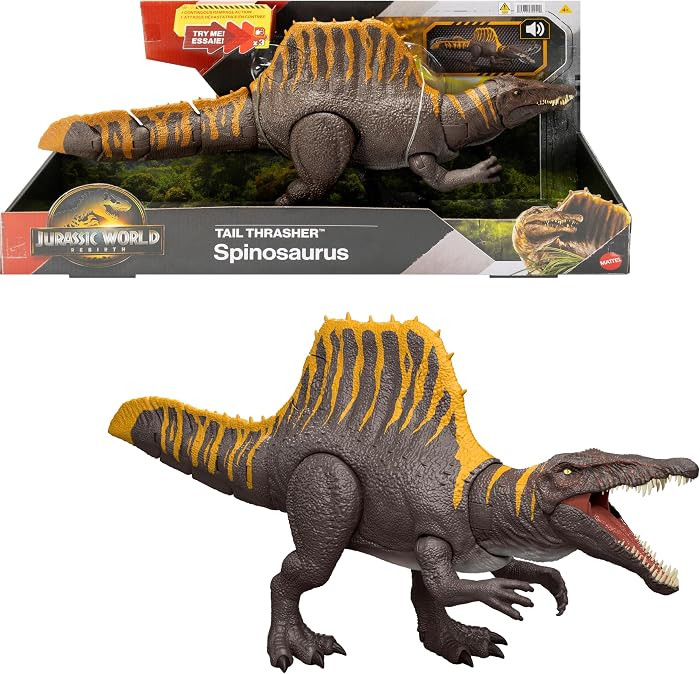Mattel Jurassic World Rebirth Dinosaur Toy, Tail Thrasher Spinosaurus Action Figure with 2 Attack... | Amazon (US)