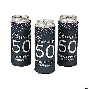 Personalized Milestone Birthday Slim Fit Can Coolers – 12 Pc. | Oriental Trading Company