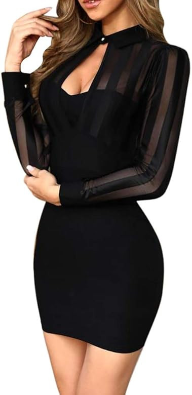 New Women Elegant Dress Uk Clearance Bodycon Dress Office Wear V Neck Long Sleeve Dress Plus Size... | Amazon (UK)