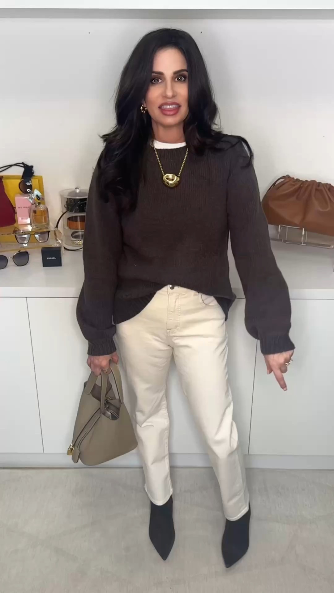 How to wear Ecru color jeans inspo. I have been asked so I wanted to share a look. Sweater is really nice - coffee color , although available in several colors . Has cable knit banding on the bottom and wrist and neckline . Wearing. Sm , jeans 25 , booties tts . #ecrujeans #cableknitsweater #howtostyle 

#LTKootd #LTKgrwm #LTKOver40